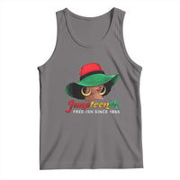 Charcoal gray Juneteenth graphic sleeveless tank top with crew neckline