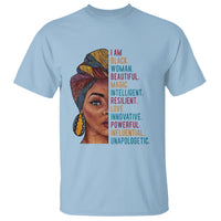 Women’s graphic T-shirt in light blue with front portrait and colorful inspirational text