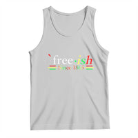 Light gray tank top with colorful “free ish” text graphic