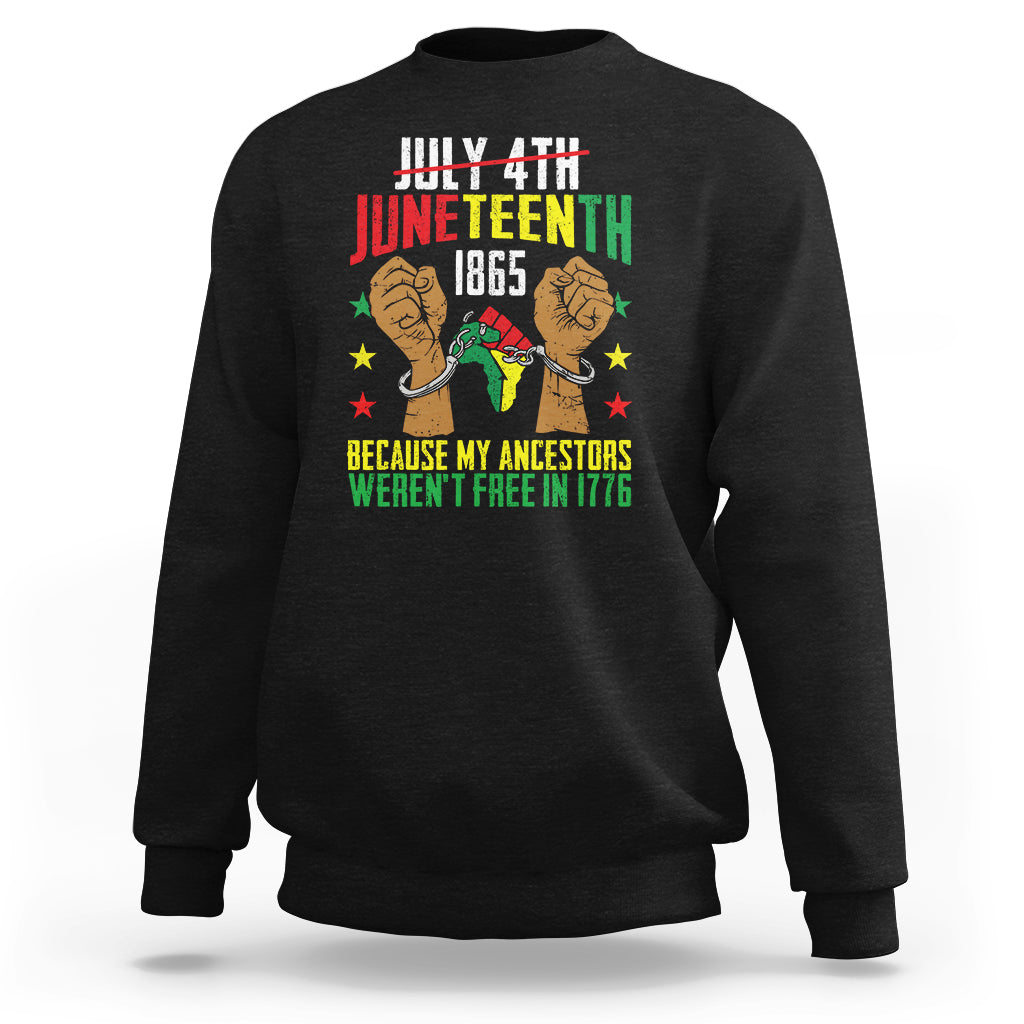 Black crewneck sweatshirt with colorful patriotic graphic print on chest