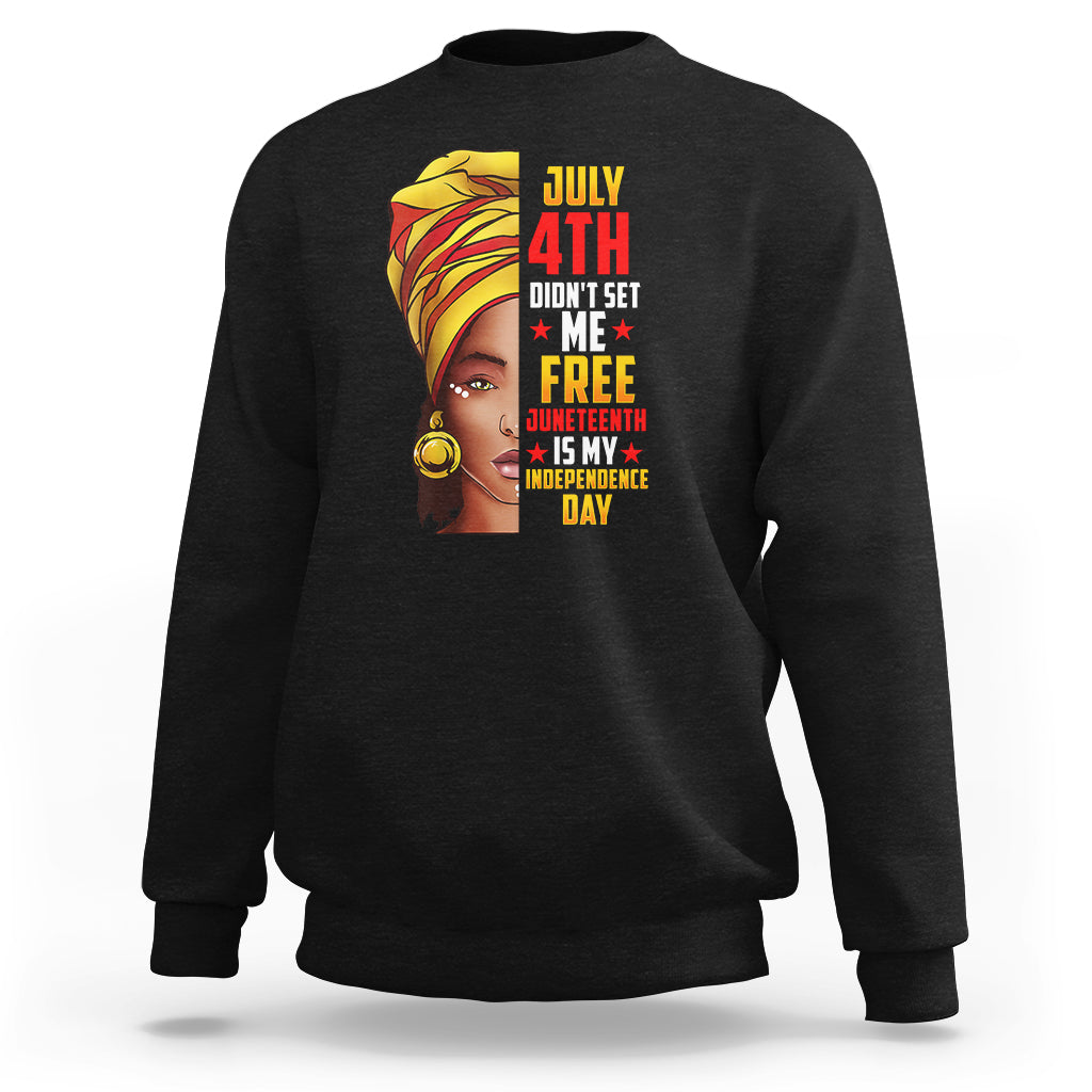 Women’s sweatshirt in black with front graphic text and portrait print.