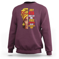 Women’s sweatshirt in maroon with front graphic text and portrait print.