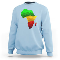 Light blue sweatshirt with multicolor Africa map graphic on the front
