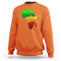 Orange sweatshirt with multicolor Africa map graphic on the front
