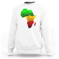 White sweatshirt with multicolor Africa map graphic on the front