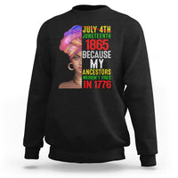 Men's black crewneck sweatshirt with colorful Juneteenth 1865 front graphic.