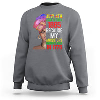 Men's charcoal crewneck sweatshirt with colorful Juneteenth 1865 front graphic.