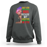 Men's dark heather crewneck sweatshirt with colorful Juneteenth 1865 front graphic.