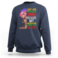 Men's navy crewneck sweatshirt with colorful Juneteenth 1865 front graphic.
