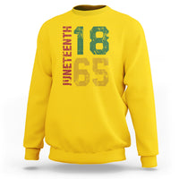 Daisy yellow Juneteenth sweatshirt with multicolor “18” and “65” graphic on front