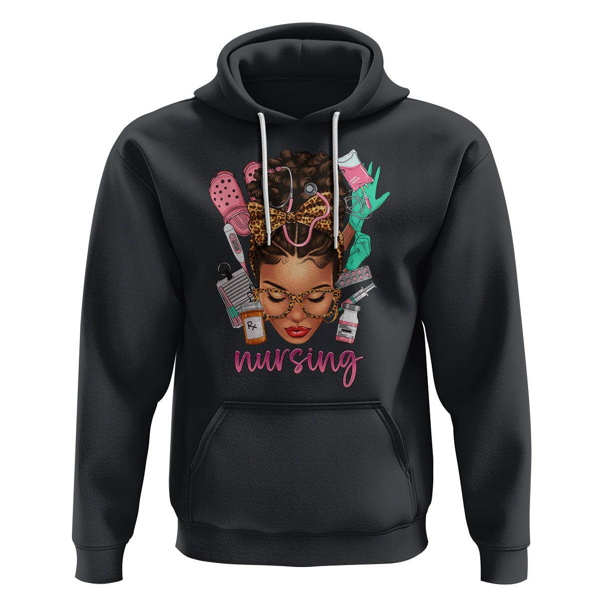 African American Nurse Hoodie Black History Month with Afro Hair - Wonder Print Shop