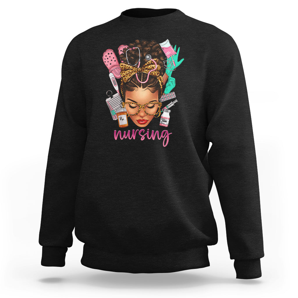 African American Nurse Sweatshirt Black History Month with Afro Hair - Wonder Print Shop