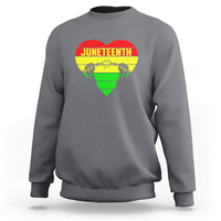 Light gray crewneck sweatshirt with Juneteenth heart and chain graphic