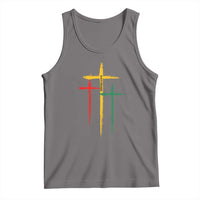Gray tank top with multicolor Christian cross graphic
