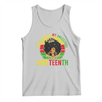 Light gray vintage Juneteenth tank top with crown, people, and circular graphic