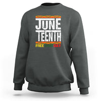 Charcoal gray crewneck sweatshirt with “JUNE” “IENTH” and “FREE DOM DAY” graphic