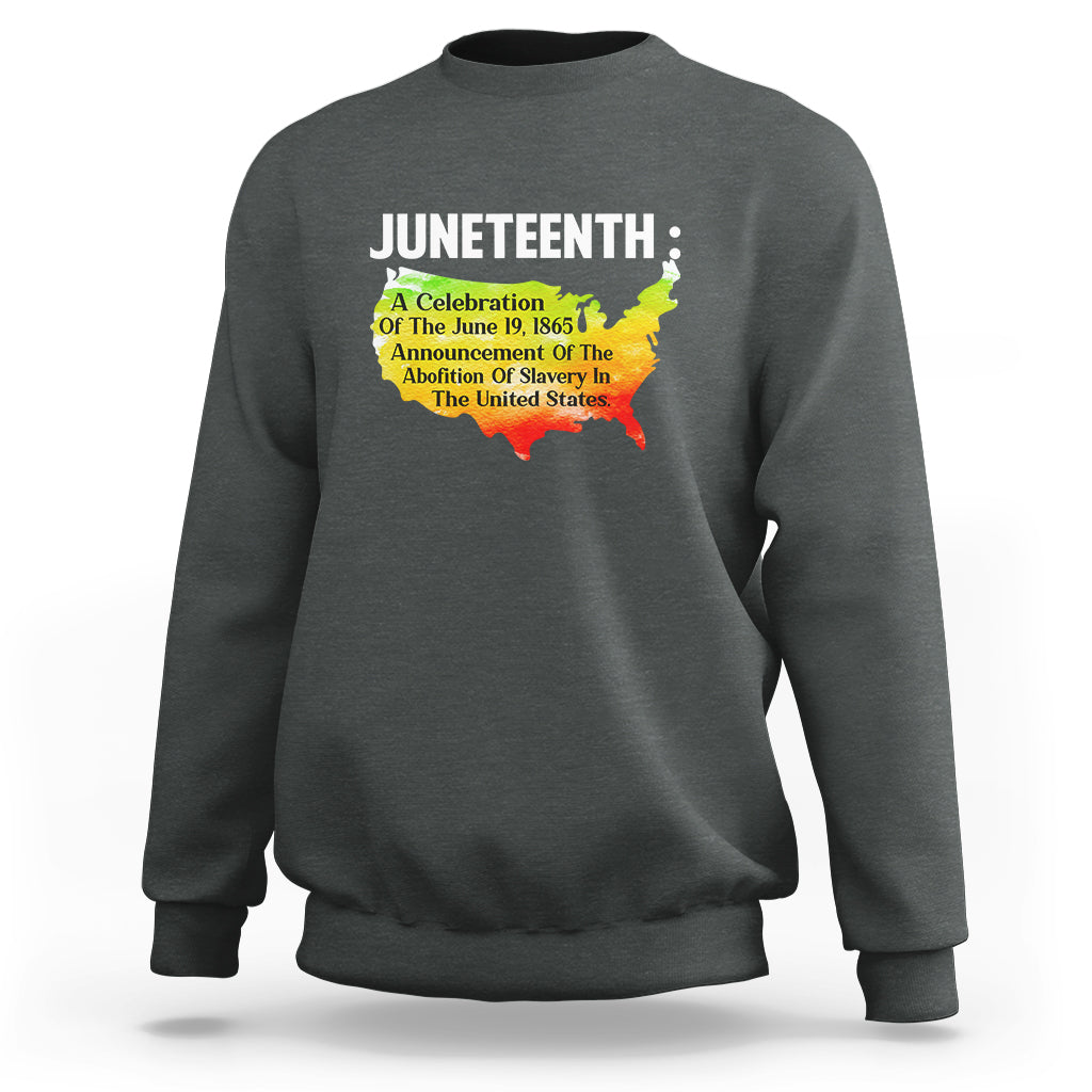 Juneteenth crewneck sweatshirt with African map graphic, charcoal gray long sleeves
