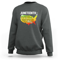Juneteenth crewneck sweatshirt with African map graphic, charcoal gray long sleeves