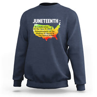 Juneteenth crewneck sweatshirt with African map graphic, navy blue long sleeves