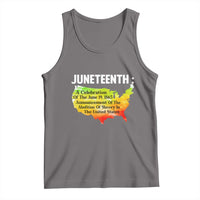 Gray Juneteenth tank top with African map graphic and Juneteenth text