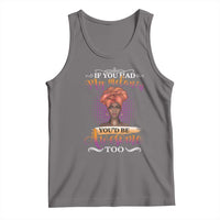 Graphic tank top with sleeveless cut, gray fabric, portrait and quote print