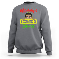 Charcoal gray crewneck sweatshirt with Juneteenth prince graphic on chest