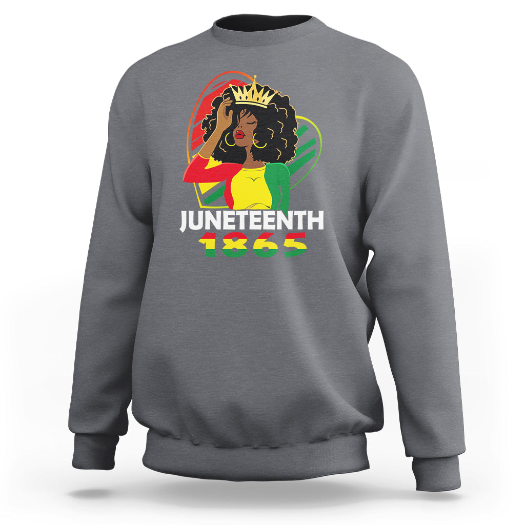 Gray crewneck sweatshirt with Juneteenth 1865 Afro graphic