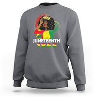 Gray crewneck sweatshirt with Juneteenth 1865 Afro graphic