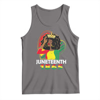 Juneteenth 1865 graphic afro tank top, sleeveless crew neck, dark gray