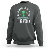 Dark heather gray dad-style sweatshirt with alien graphic and 'THIS WORLD' front print