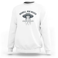 White UFO alien sweatshirt with Roswell, New Mexico text and flying saucer graphic