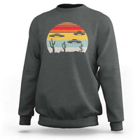 Charcoal heather crewneck sweatshirt with desert alien UFO graphic