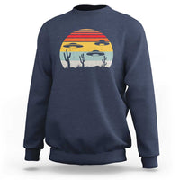 Navy crewneck sweatshirt with desert alien UFO graphic