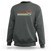 Dark heather gray crewneck sweatshirt with colorful alien UFO graphic on chest
