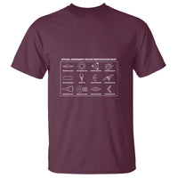 Maroon UFO UAP identification chart graphic T-shirt, chest print