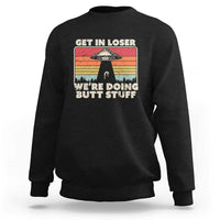 Black crewneck sweatshirt with alien graphic front print and ribbed cuffs