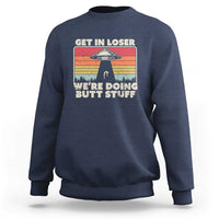 Navy crewneck sweatshirt with alien graphic front print and ribbed cuffs