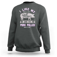 Charcoal crewneck sweatshirt with BBQ pig graphic and 'Pork Pulled' front print.