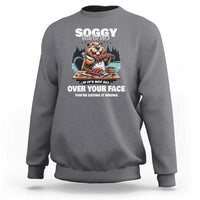 Dark heather gray crewneck sweatshirt with long sleeves and front graphic print