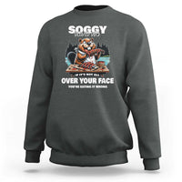 Charcoal gray crewneck sweatshirt with long sleeves and front graphic print