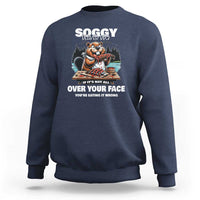 Navy crewneck sweatshirt with long sleeves and front graphic print