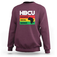 Maroon crewneck sweatshirt with HBCU Educated Social Worker front graphic.