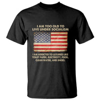 Black graphic T-shirt with American flag slogan front print