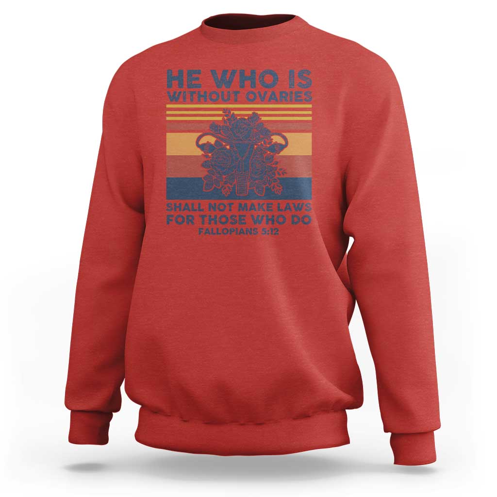 Women’s sweatshirt in red with feminist quote graphic print on front, crew neck