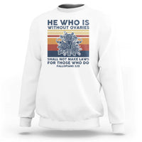 Women’s sweatshirt in white with feminist quote graphic print on front, crew neck