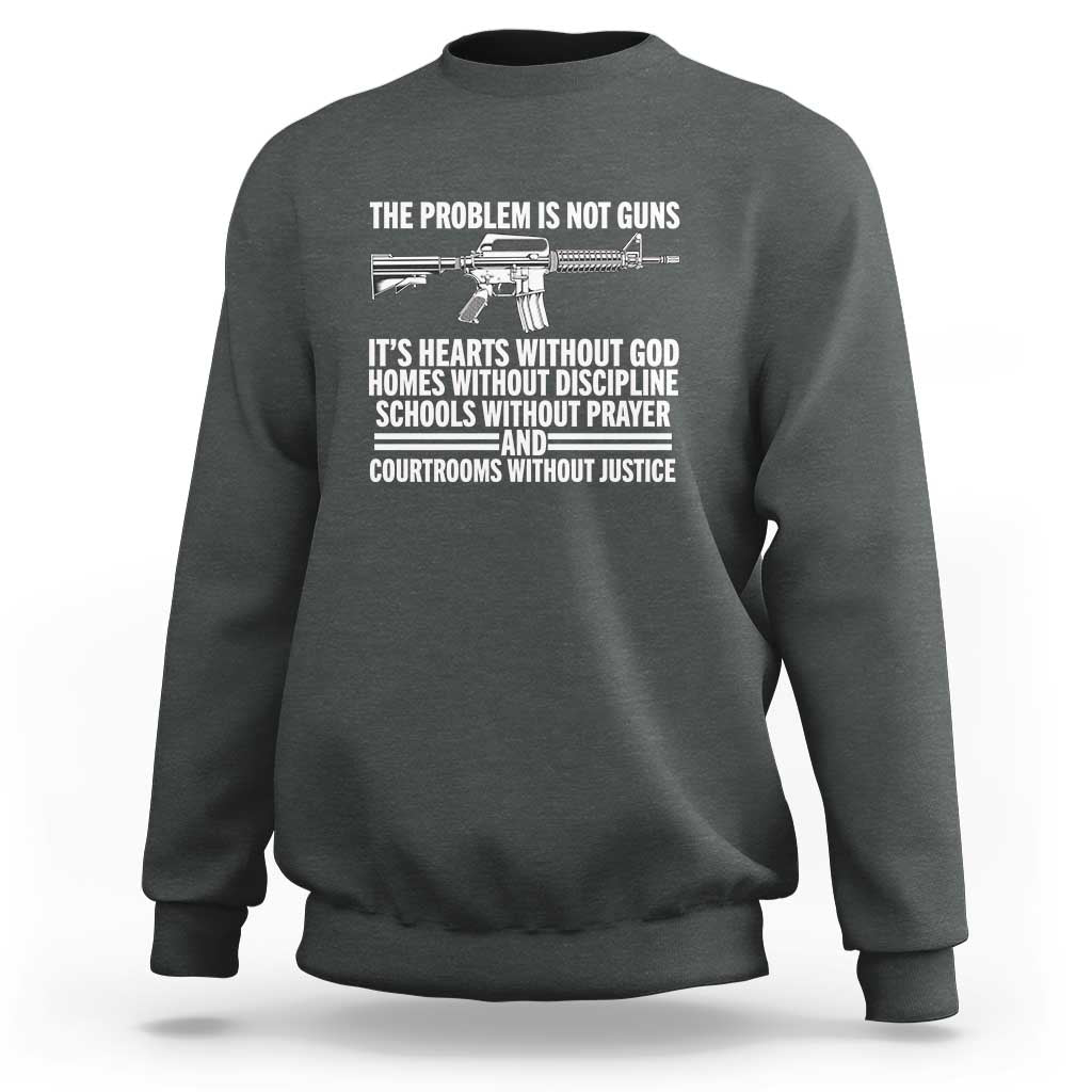 Charcoal crewneck sweatshirt with white Christian quote graphic on chest