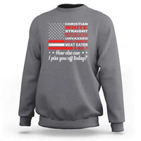 Crewneck sweatshirt in charcoal gray with bold chest-and-back graphic and slogan text