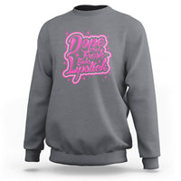 Charcoal crewneck sweatshirt with pink “Dope Chick Fresh Lipstick” graphic on chest