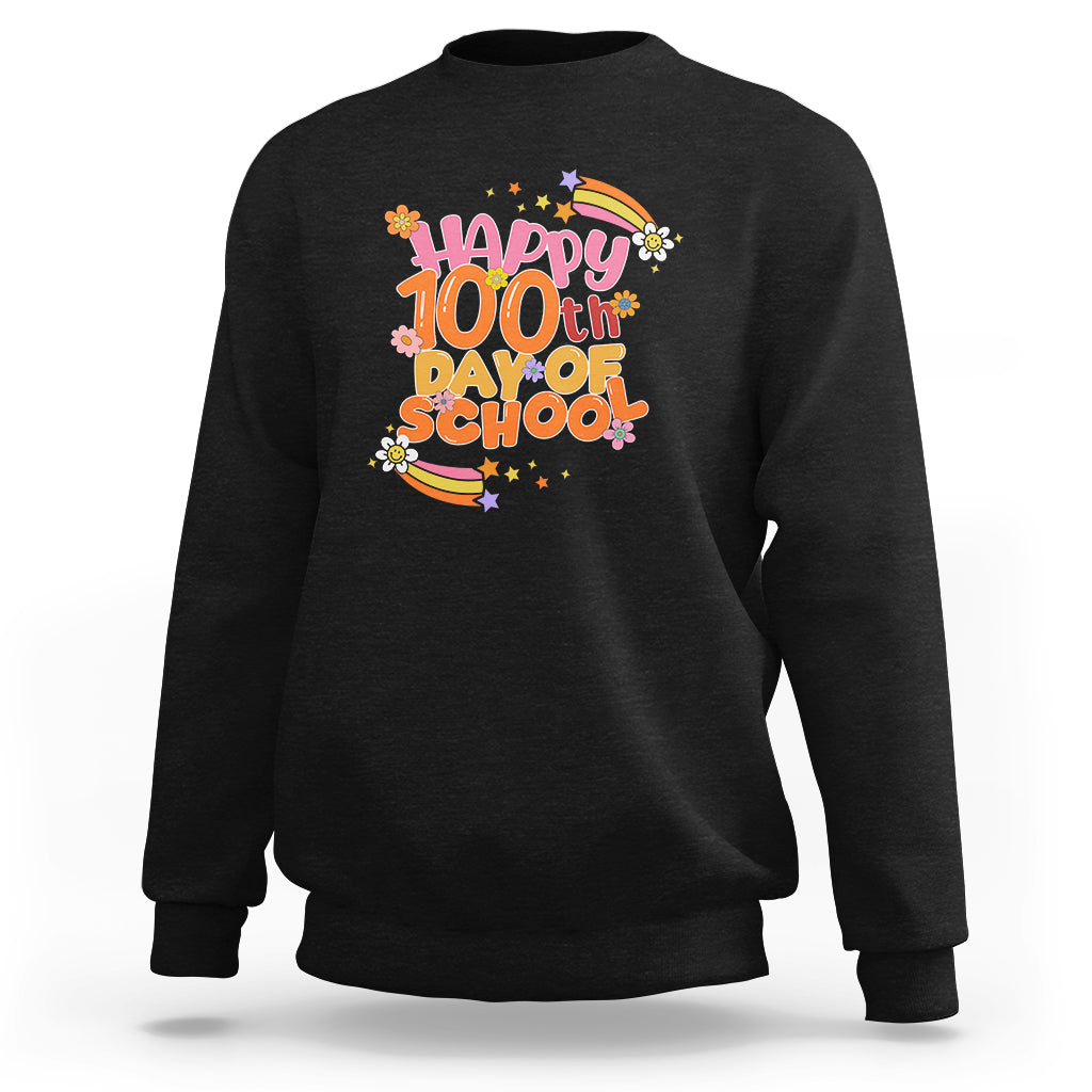 Kids' 100th Day of School sweatshirt in dark charcoal with colorful school graphic