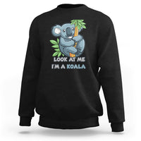 Black koala graphic sweatshirt with “Look at me I’m a koala” front print.